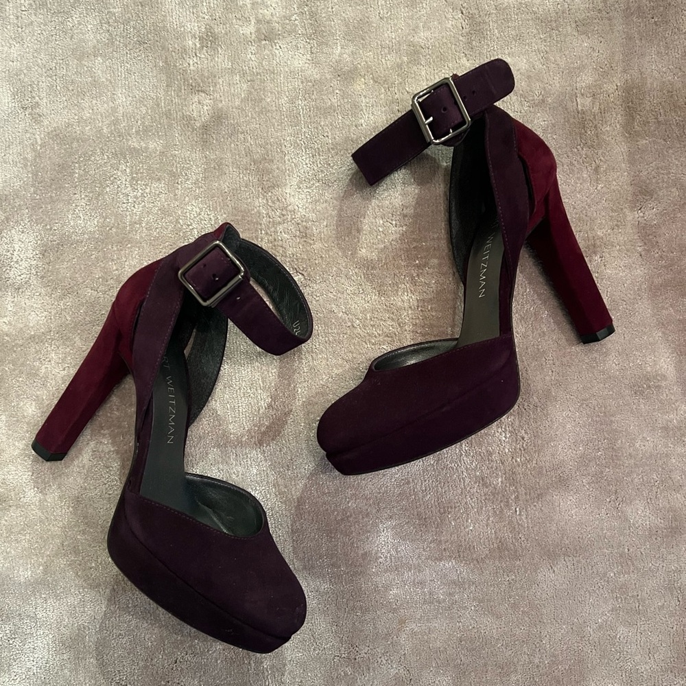 Stuart Weitzman Dark Purple Suede Platform Heels